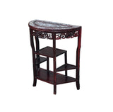 Vintage Reddish Brown Mother Of Pearl Inlay Half Round Console Altar Table GB116S