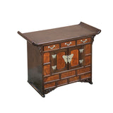 Oriental Two Brown Tone Butterflies Hardware  End Table Nightstand GB120S