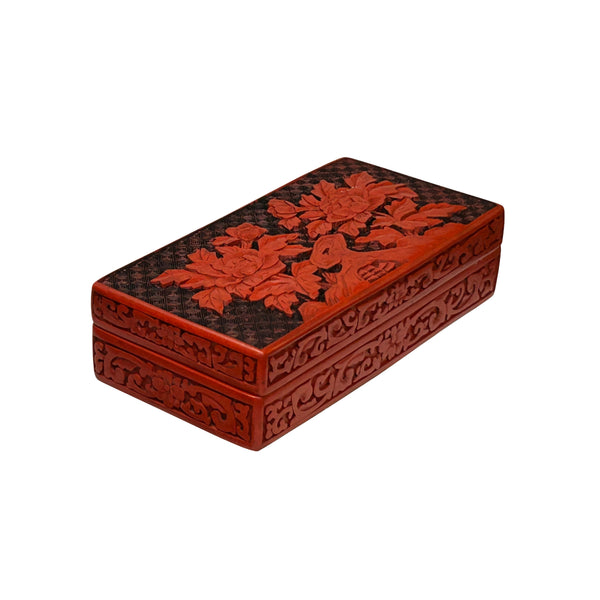 Hand Craft Vintage Chinese Red Lacquer Rectangular Floral Accent Box G ...