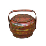 Vintage Oriental Brick Red Golden Graphic Stack Wedding Basket Display GB130S