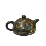 Vintage Chinese Black Golden Graphic Zisha Clay Teapot Art Display GB135S