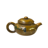Vintage Chinese Mustard Yellow Graphic Zisha Clay Teapot Art Display GB136S