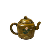 Vintage Chinese Mustard Yellow Graphic Zisha Clay Teapot Art Display GB138S