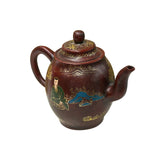Vintage Chinese Reddish Brown Graphic Zisha Clay Teapot Art Display GB145S