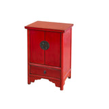 Oriental Distressed Red Medallion Hardware End Table Nightstand GB154S