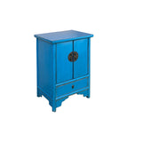Oriental Distressed Cerulean Blue Medallion Hardware End Table Nightstand GB155S