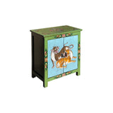 Tibetan Style Lime Green Blue Two Tigers End Table Nightstand GB156S