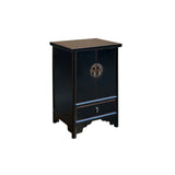 Oriental Distressed Black Medallion Hardware End Table Nightstand GB159S