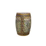 Vintage Oriental Chinoiserie Western Graphic Porcelain Stool Table Ottoman GB163S