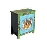 Tibetan Style Lime Green Blue Two Tigers End Table Nightstand GB174S