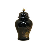 Oriental Black Glaze Porcelain Temple Jar Golden Flower Graphic GB176S