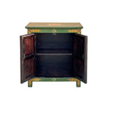 Tibetan Style Green Orange Two Snowlions End Table Nightstand GB177S