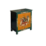 Tibetan Style Green Orange Two Tigers End Table Nightstand GB178S