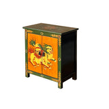 Tibetan Style Green Ochre Two Snowlions End Table Nightstand GB180S