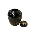 Oriental Black Glaze Porcelain Small Round Jar Golden Flower Graphic GB185S