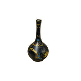 Chinese Black Lacquer Color Graphic Decorative Wood Vase Art GB187S