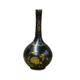 Chinese Black Lacquer Color Graphic Decorative Wood Vase Art GB188S