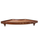 Chinoiseries Relief Pattern Brown Lacquer Fan Shape Display Disc Plate Tray GB197S