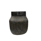 Vintage Oriental Handmade Black Rattan Bamboo Open Basket GB208S