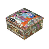 3.75" Oriental Famille Rose Color Graphic Porcelain Square Box GB226S