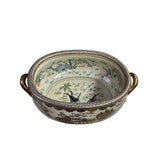 Porcelain Oriental Golden Color Satsuma Graphic Oval Pot GB229S