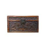 Oriental Dragons Motif Treasure Chest Box Distressed Brown Color Wood GB238S