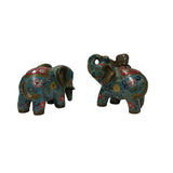 Pair Turquoise Teal Enamel Fortune Fengshui Elephant Metal Figures GB245S