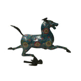 Chinese Turquoise Teal Enamel Galloping Horse Treading on a Flying Swallow Metal Figure GB248S