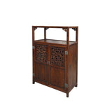 Chinese Open Carving Narrow Wood Grain Brown Side Table Cabinet GB252S