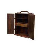 Chinese Brown Wood Mother of Pearl Motif Drawers Box Chest GB262S