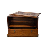 Oriental Cloud Scroll Relief Motif Treasure Chest Box Brown Color Wood GB263S