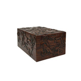 Oriental Relief Mythical Figure Motif Brown Natural Wood Small Accent Box GB281S