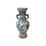 Oriental Distressed White Blue Relief People Motif Porcelain Art Vase GB289S