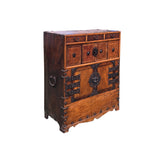 Asian Pattern Brown Black Hardware Drawers Accent Storage Cabinet GB319S