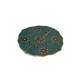 Set Turquoise Enamel Cloisonne Flower Shape Metal Decor Plaque Art GB348S