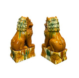 Pair Chinese Tri-Color Mustard Yellow Glaze Fengshui Lions Foo Dogs GB402S cs2368