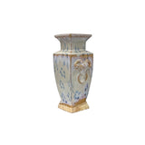 Ceramic Pale White Blue Flecks Ram Heads Motif Square Art Vase GB630S / GB577