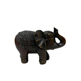 Vintage Dark Brown Metal Elephant Trunk Up Accent Figure GB589S