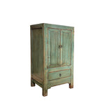 Distressed Light Teal Color Slim End Table Nightstand Cabinet GB594S