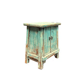 16.25" Distressed Light Blue 2 Doors End Table Nightstand Chest GB595S