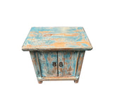 16.25" Distressed Light Blue 2 Doors End Table Nightstand Chest GB596S