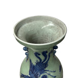Pair Chinese Light Celadon Blue Kirin Graphic Tall Porcelain Art Vases GB597S