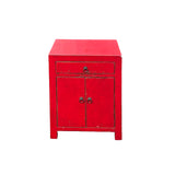 Distressed Rustic Rough Bright Red Drawer Small End Table Nightstand GB599S