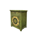 Distressed Sage Green Floral Graphic End Table Nightstand GB601S