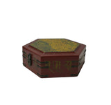 Oriental Hexagonal Red Color Mythical Figure Drawing Accent Box GB605S