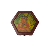 Oriental Hexagonal Red Color Lohans Monks Drawing Accent Box GB606S