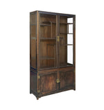 Vintage Dark Brown Oriental Treasure Glass Doors Display Curio Stack Cabinet GB611BS