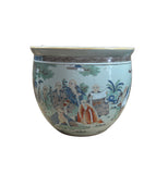 Vintage Oriental 18 Arhats Graphic Porcelain Round Pot Planter GB615S