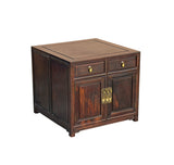 Vintage Brown Wood Patina Deep Wide Side End Table Nightstand Cabinet GB622AS