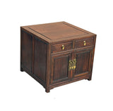 Vintage Brown Wood Patina Deep Wide Side End Table Nightstand Cabinet GB622BS